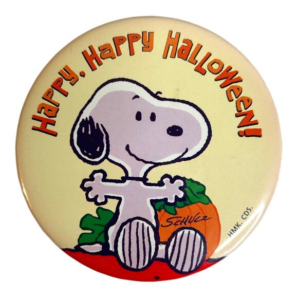 Vintage Snoopy Happy Happy Halloween Pin Back Button 1980s Rare - Picture 1 of 4